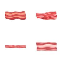 Fried bacon icons set cartoon vector. Four strip of fried crispy bacon vector