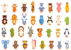 Puppets show icons set cartoon vector. Adult dolly vector