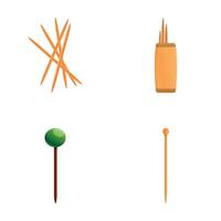 Toothpick icons set cartoon vector. Toothpick for cocktail or food vector