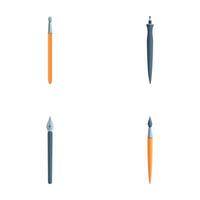 Pen icons set cartoon vector. Pen and feather pen vector
