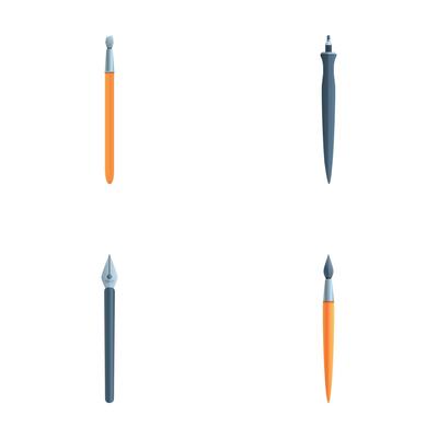 Pen icons set cartoon vector. Pen and feather pen
