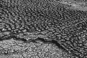 Rock texture in top view serves as a unique and captivating.  Nature from top of hill. Black and white shot. photo