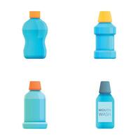 Mouthwash icons set cartoon vector. Mint liquid for rinsing mouth vector