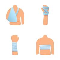 Bandage icons set cartoon vector. Trauma bandaging technique vector