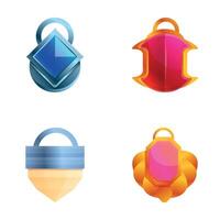 Magic amulet icons set cartoon vector. Mysterious gemstone pendant various shape vector