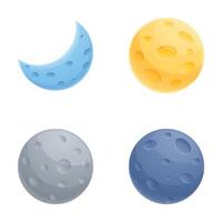 Moon phase icons set cartoon vector. Different phase of moon vector