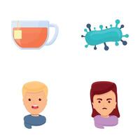 Throat disease icons set cartoon vector. Man and woman with pain in throat vector