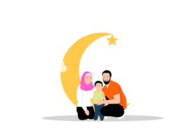 happy muslim family with crescent and stars on background png