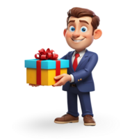 cartoon businessman holding a gift box png