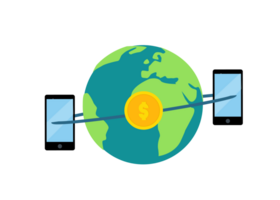 móvil teléfono y globo dinero transferir png