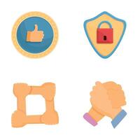 Partnership icons set cartoon vector. Shield image and handshake vector