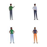 negro personas íconos conjunto dibujos animados vector. africano americano hombre y mujer personaje vector