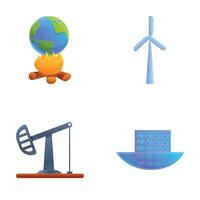 Ecological problem icons set cartoon vector. Planet suffering from pollution vector