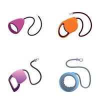 Retractable leash icons set cartoon vector. Roulette for control safety pet vector