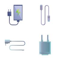 Phone charger icons set cartoon vector. Various type of modern charger vector