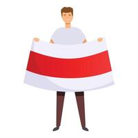 Boy take red white flag icon cartoon vector. Belarus country vector