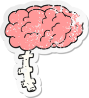 retro distressed sticker of a cartoon brain png