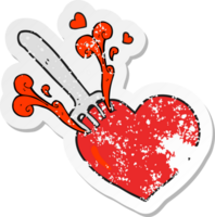 retro distressed sticker of a cartoon fork in heart png