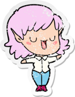 distressed sticker of a cartoon elf girl png