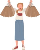 Einkaufen Konzept. Frau ist Einkaufen. das Mädchen mit das Einkaufen Taschen. png