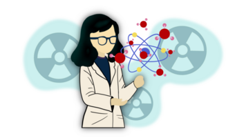 científico mujer levantamiento átomo molécula, mujer en Ciencias conjunto o hembra científico en laboratorio minúsculo persona recopilación, hembra químico en laboratorio gafas de protección contemplando un molecular estructura, átomo molécula png