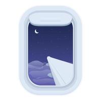 Night sky stars plane window icon cartoon vector. Outside travel vector