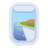 Airplane window view icon cartoon vector. Trip travel sky vector