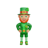 3D illustration of St. Patrick's Day character leprechaun proudly displaying a badge png