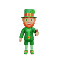 3D illustration of St. Patrick's Day character leprechaun holding glass of frothy beer png