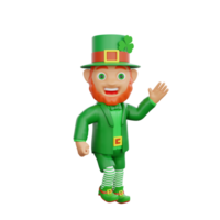 3D illustration of St. Patrick's Day character leprechaun waves hello while dancing png