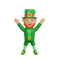 3d illustratie van st. Patrick dag karakter elf van Ierse folklore springend blij png