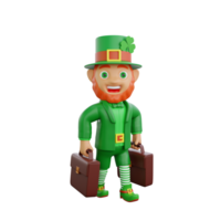 3D illustration of St. Patrick's Day character leprechaun holding two briefcases png