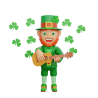 3D illustration of St. Patrick's Day character leprechaun playing a melody on his guitar png