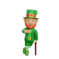 3D illustration of St. Patrick's Day character leprechaun holding a cane and a cigar png