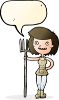 cartone animato contento contadino ragazza con discorso bolla png
