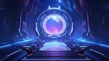 AI generated Futuristic Sci-Fi Portal in Neon Blue photo