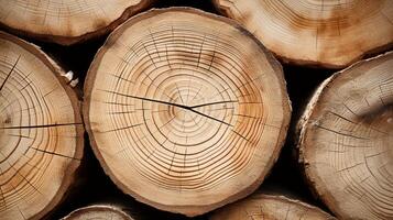 AI generated Cross-section of Logs Showing Annual Growth Rings photo