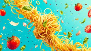 AI generated Whirl of Spaghetti with Floating Ingredients photo