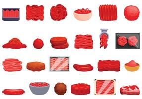 Minced meat icons set cartoon vector. Spicy beef pork vector