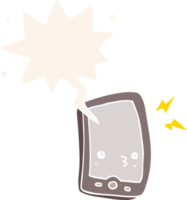 dessin animé téléphone portable et bulle de dialogue dans un style rétro png