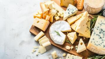 AI generated Various cheese on board photo