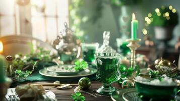 AI generated Table set for St. Patrick's Day celebration photo