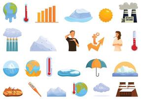 Raised temperature icons set cartoon vector. Global warming vector