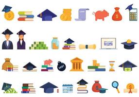 Student loan icons set cartoon vector. Agreement books vector