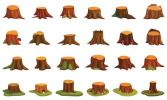 Forest stump icons set cartoon vector. Tree cutting vector