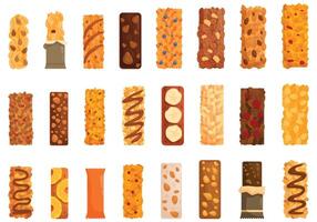 Muesli bar icons set cartoon vector. Chocolate granola vector