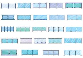 Glass banister balcony icons set cartoon vector. Rail fence vector