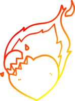 warm gradient line drawing cartoon flaming heart png