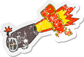 retro distressed sticker of a cartoon cannon shooting png