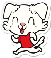 sticker of a laughing cartoon dog jogging png